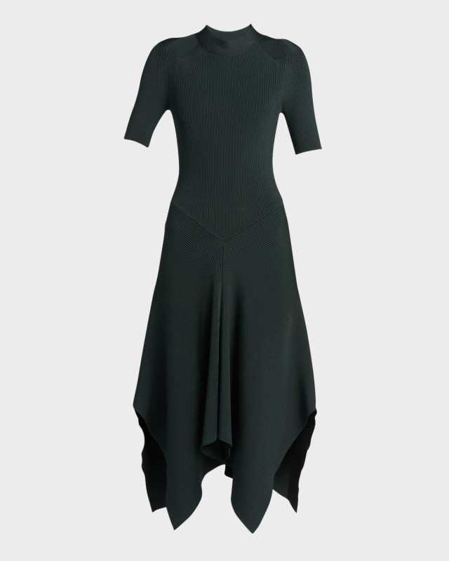 Technical Compact Ribbed Knit Midi Dress